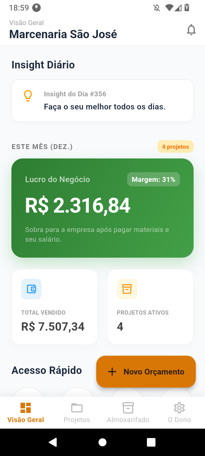 Dashboard Marcenaria PRO